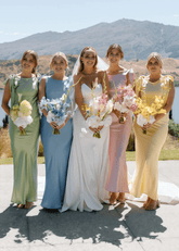 Wanda | Chic Sheath Backless Sage Green Satin Midi Bridesmaid Dress with Slit - Price #price_variant_lowest# - Sage - PromDressClub